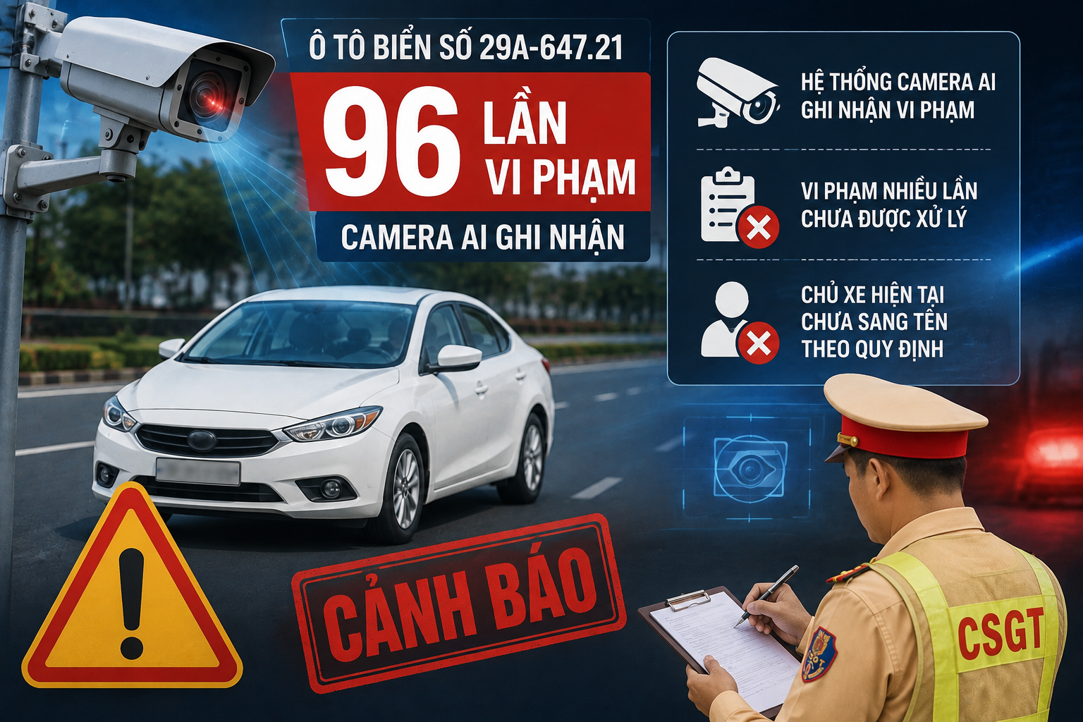 Vì sao chủ xe 29A-647.21 mới đến trình diện sau 96 lần vi phạm?