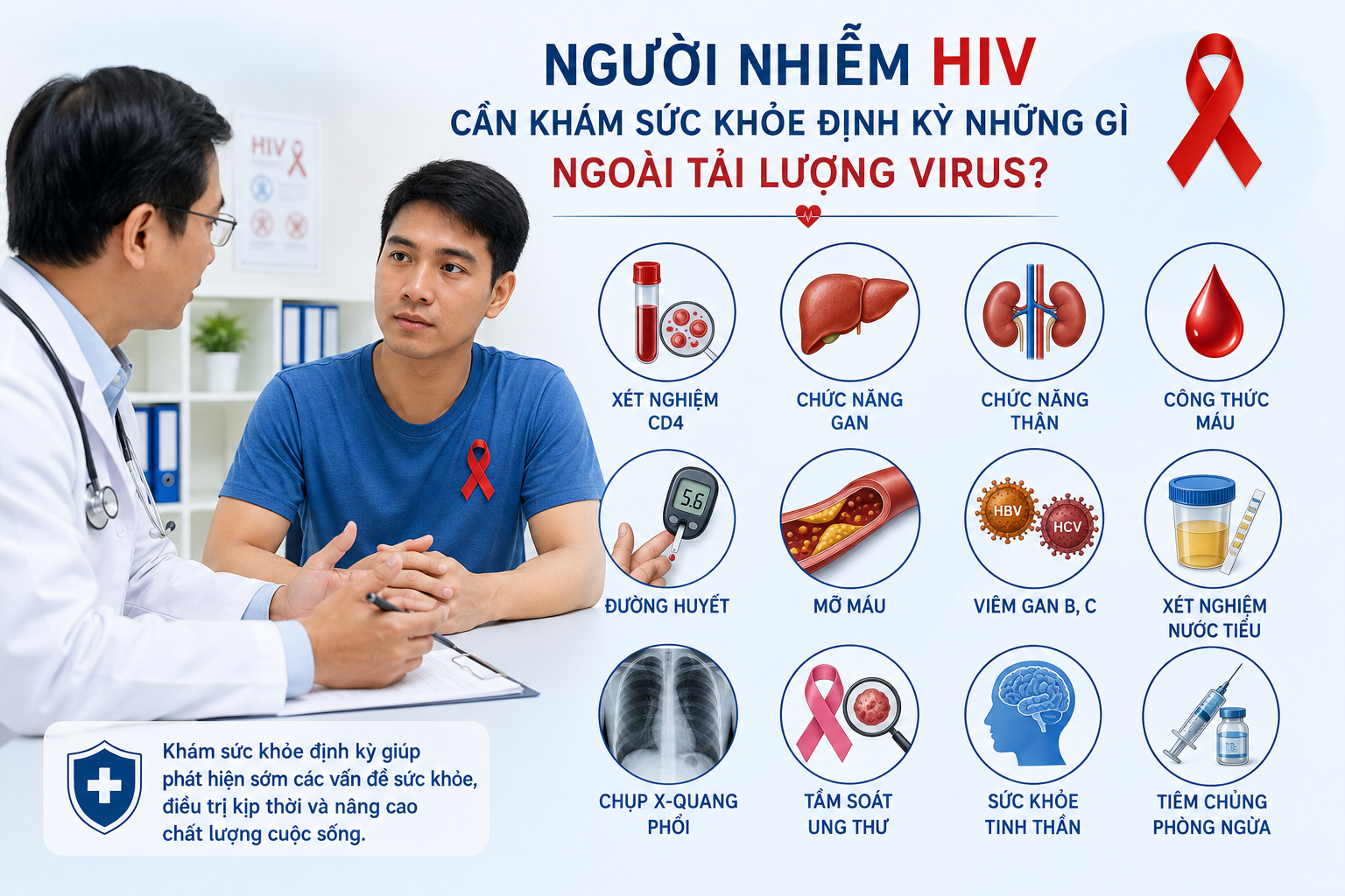 Người nhiễm HIV cần khám sức khỏe định kỳ. Người nhiễm HIV cần khám sức khỏe định kỳ.
