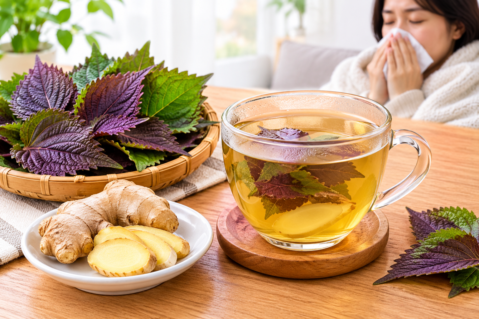 Trà tía tô hòa gừng khi bị cảm: lợi ích, giới hạn và khi nào nên khám